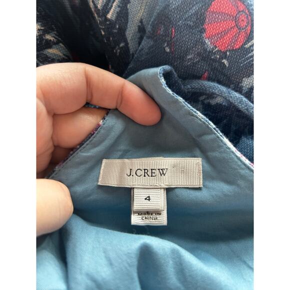 J.Crew Navy & Pink Tropical Sunrise Palm Print Linen Shift Sundress - Picture 2 of 6